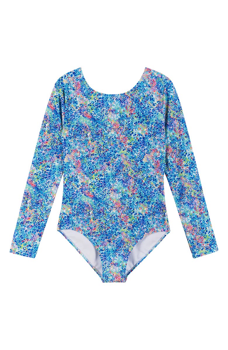 Andy & Evan Kids' Long Sleeve Cutout One-Piece Swimsuit, Main, color, 