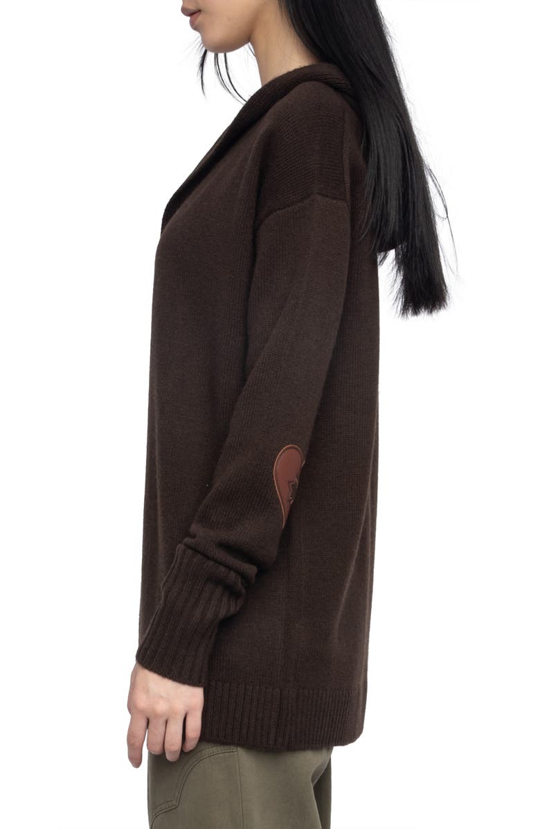 Zadig & Voltaire Elbow Patch Wool & Cashmere Hooded Cardigan, Alternate, color,