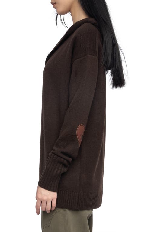 Zadig & Voltaire Elbow Patch Wool & Cashmere Hooded Cardigan In Brown