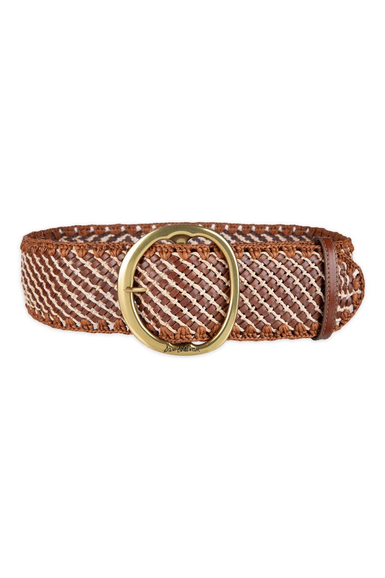Woven Leather Belt, Main, color, BROWN