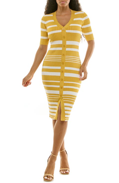 V-Neck Elbow-Length Sleeve Rib Dress