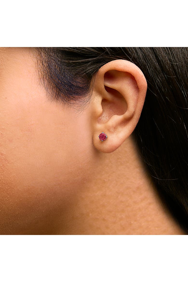 14K Gold 5X5MM Round Birthstone Solitaire Stud Earrings, Alternate, color, Red Ruby | White