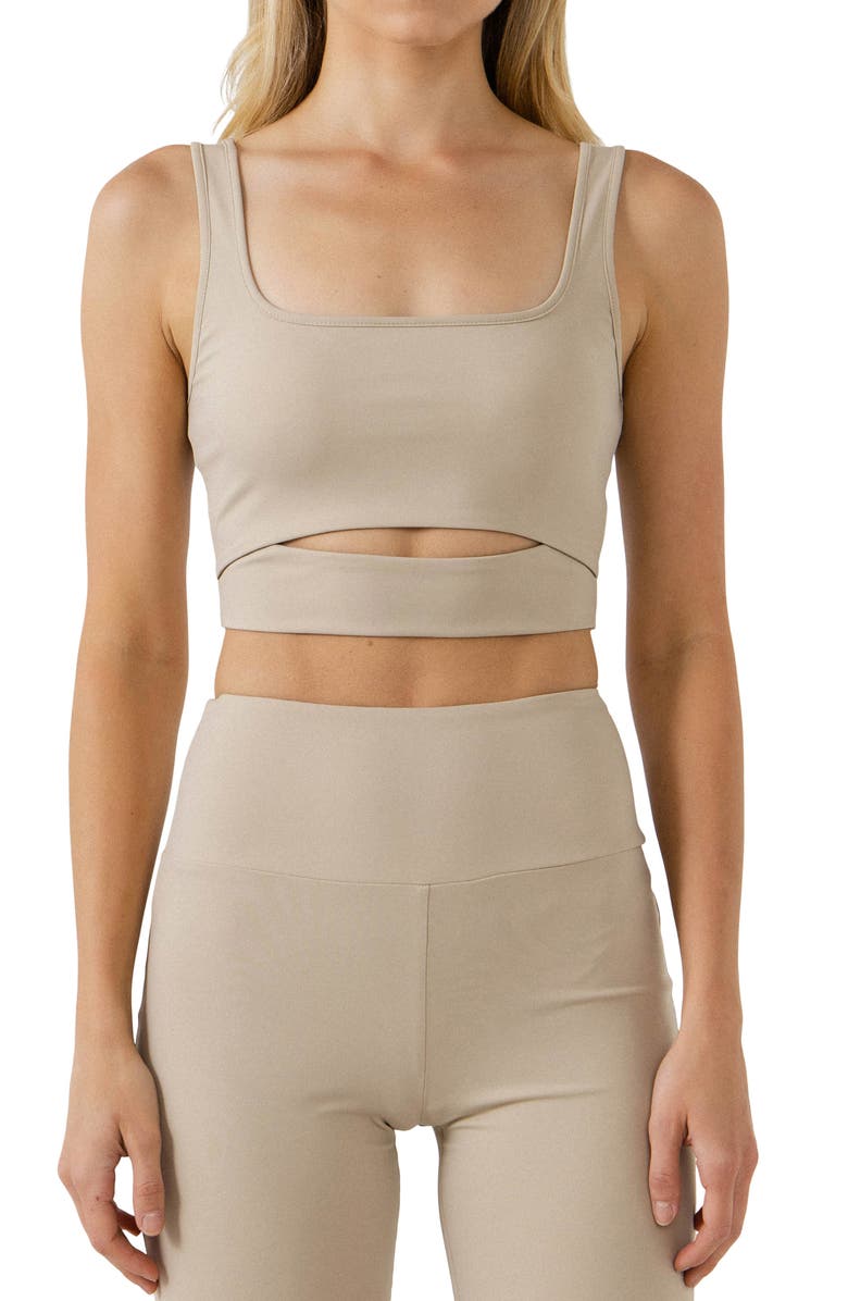 Grey Lab Cutout Crop Tank Top, Main, color, Khaki
