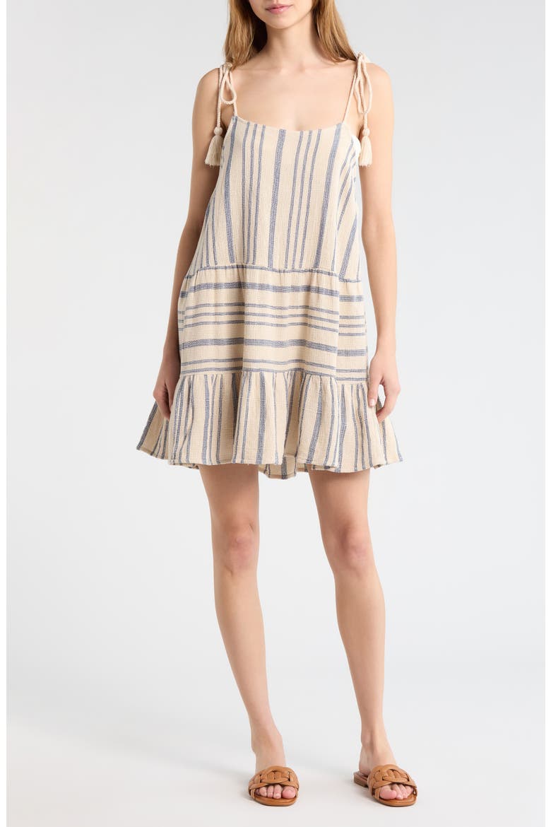 Stripe Tie Shoulder Cotton Cover-Up Dress, Main, color, BEIGE/ BLUE STRIPE