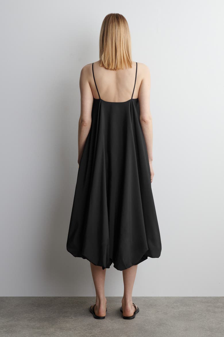 Bubble-Hem Midi Dress, Alternate, color, BLACK