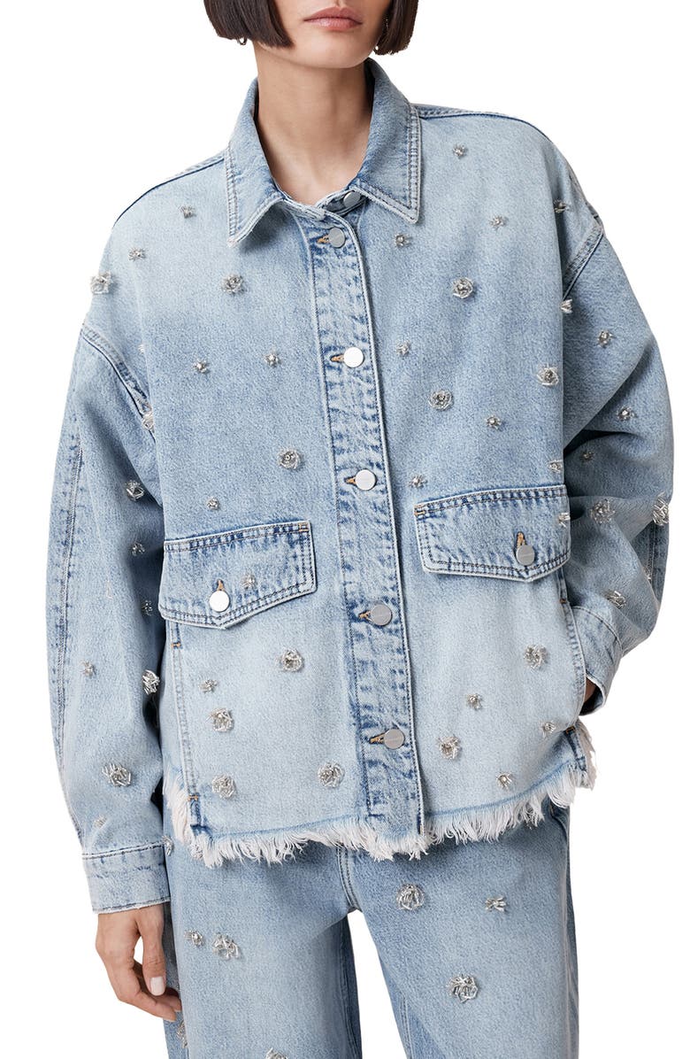 AllSaints Hettie Embellished Denim Shacket, Main, color, 