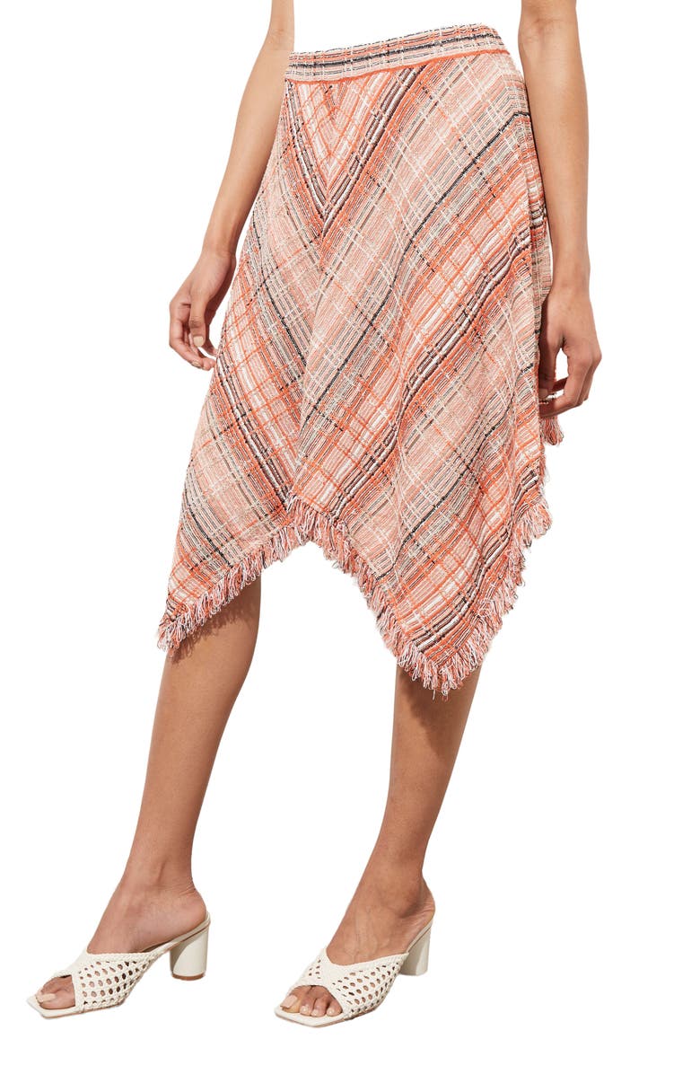 Ming Wang Tweed Handkerchief Hem Knit Skirt, Alternate, color, Verm/Jav/Mul