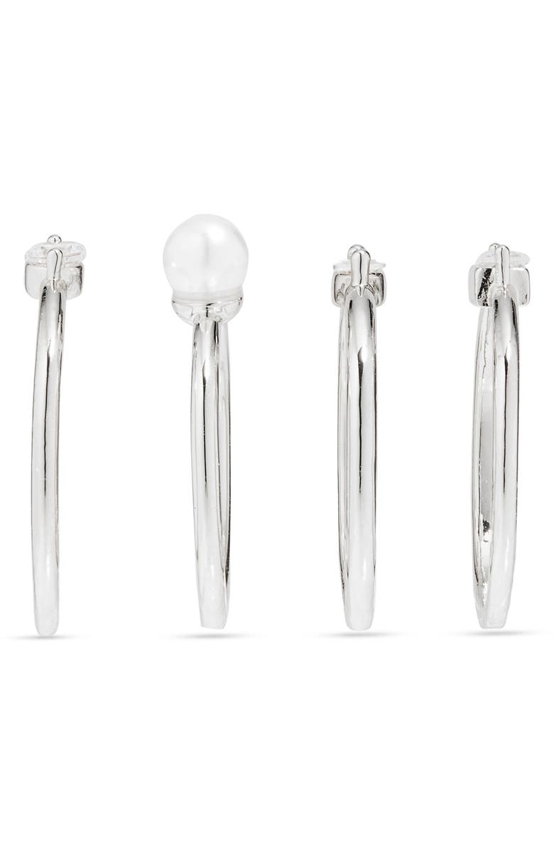 NORDSTROM RACK Four-Piece CZ & Faux Pearl Ring Set, Alternate, color, Clear- White- Silver