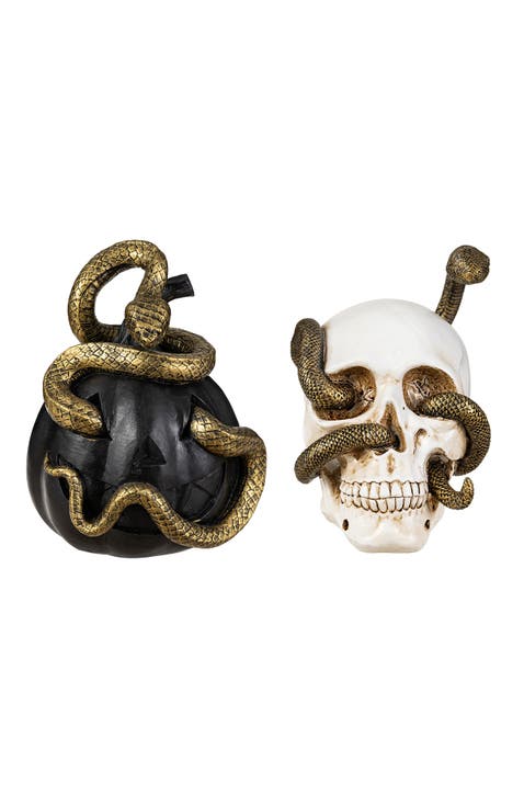 Set of 2 Halloween Resin Skull or Highland Cow Table Decor