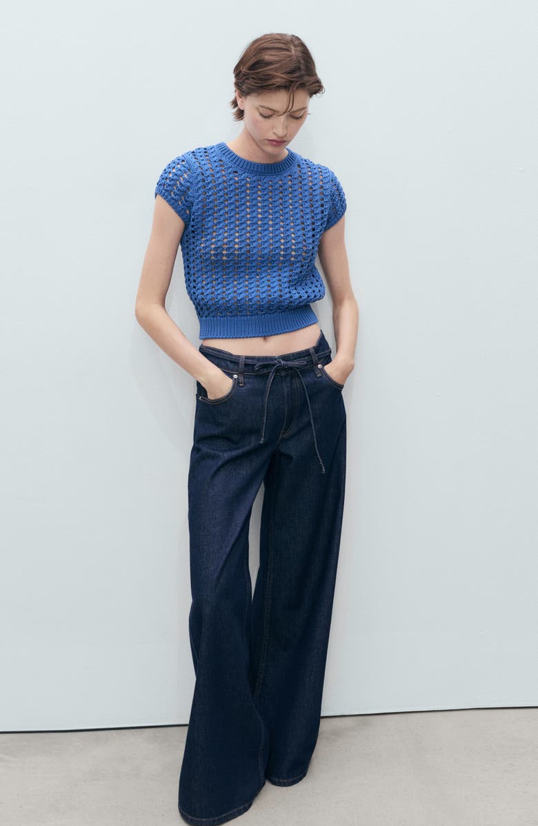 MANGO Short Sleeve Open Knit Sweater, Alternate, color,