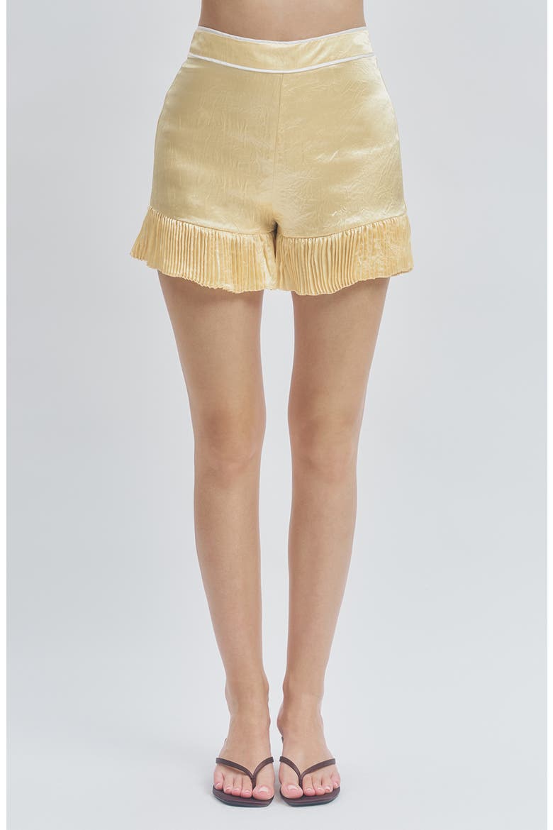 Marsh Crinkled Satin Pleat Hem Mini Shorts, Main, color, BUTTER YELLOW