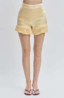 Marsh Crinkled Satin Pleat Hem Mini Shorts