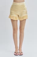 MAUDE CLUB Marsh Crinkled Satin Pleat Hem Mini Shorts