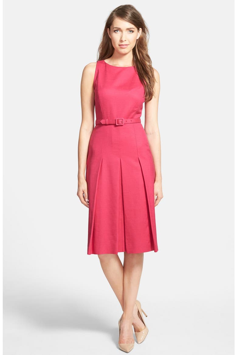 Belted Inverted Pleat Dress, Main, color, PINK VIVACIOUS