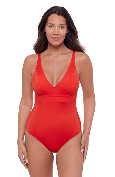 Banded Plunge V-Neck One Piece Swimsuit