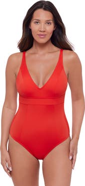 S3 Banded Plunge V-Neck One Piece Swimsuit