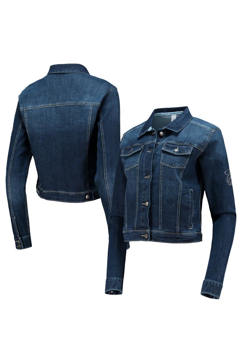 Women's Lusso Blue Miami Heat Georgie Swarovski Crystals Button-Up Denim Jacket, Main, color, Blue