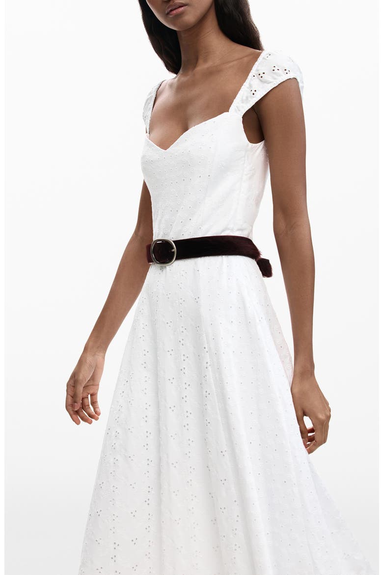 Cotton Eyelet Midi Dress, Alternate, color, WHITE