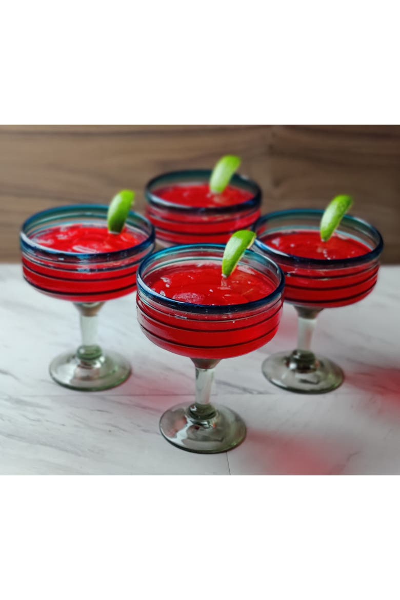 Hand Blown Spiral Design Margarita Glasses (16 oz) - Set of 4, Alternate, color, Aqua