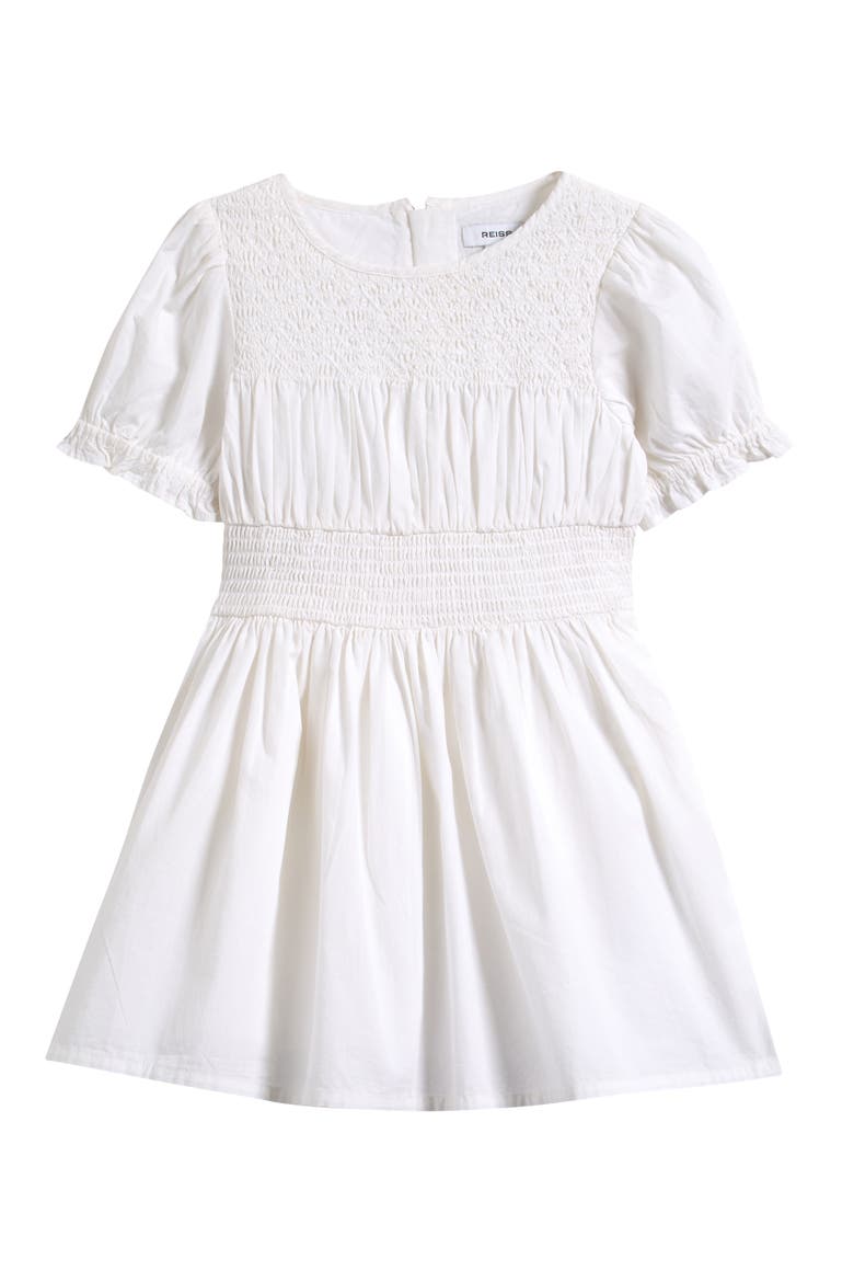 Kids' Amber Smocked Cotton Dress, Main, color, WHITE