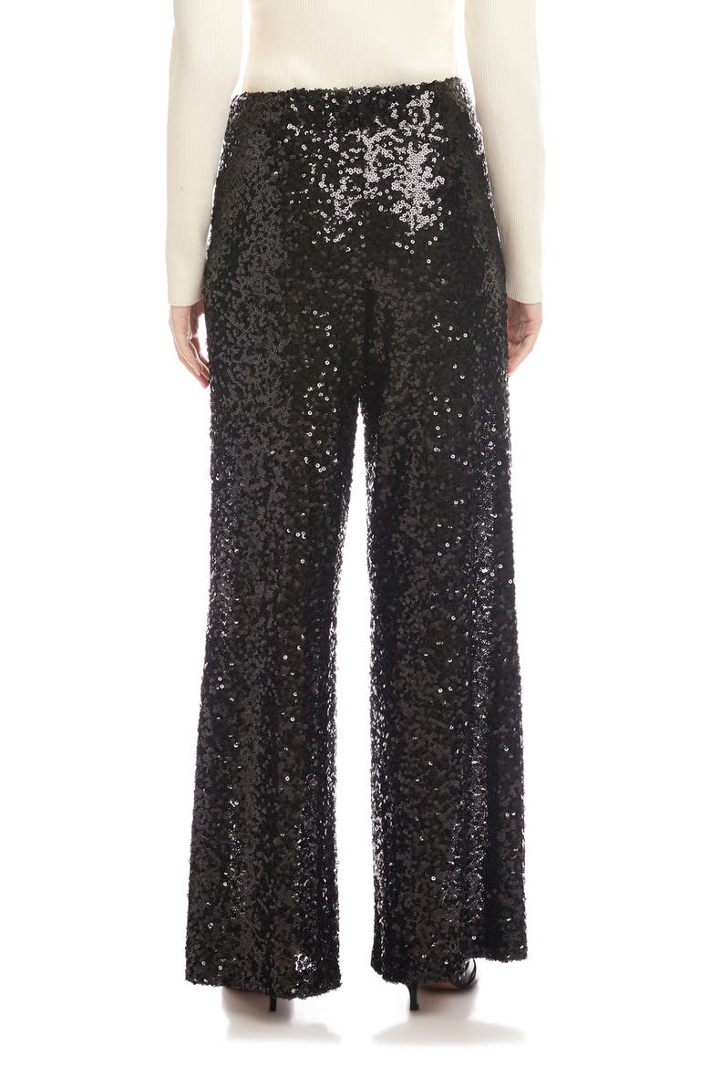 Lynette Wide Leg Sequin Pants, Alternate, color, BLACK