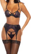 Oh La La Cheri Demi Cutout Underwire Bra, G-String & Garter Belt Set