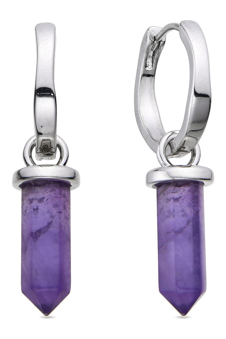 Quartz Huggie Hoop Earrings, Main, color, SILVER/PURPLE