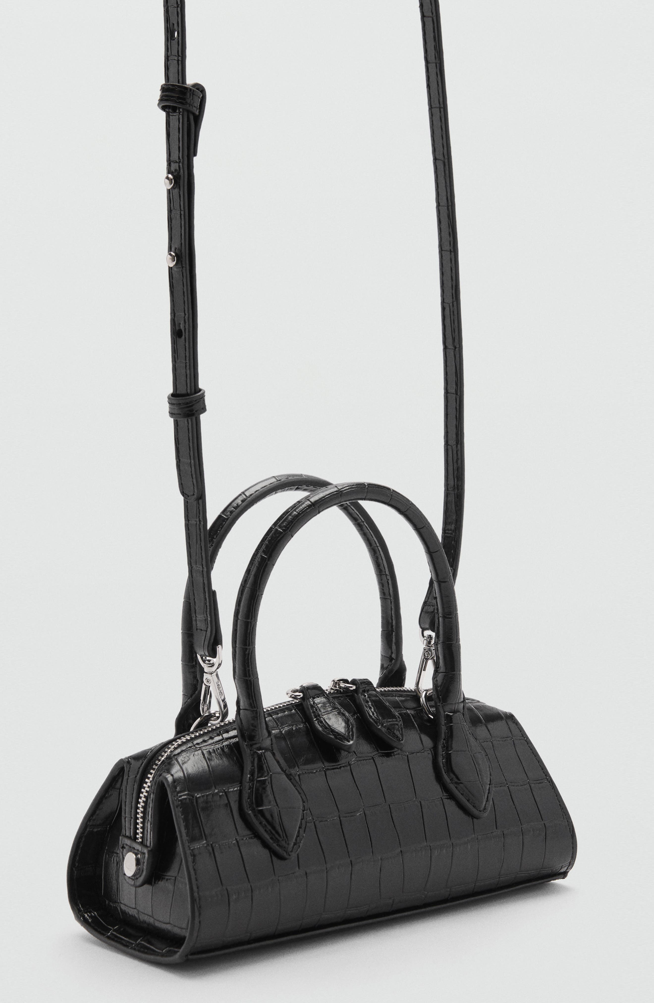 MANGO Croc Embossed Faux Leather Satchel, Alternate, color, 