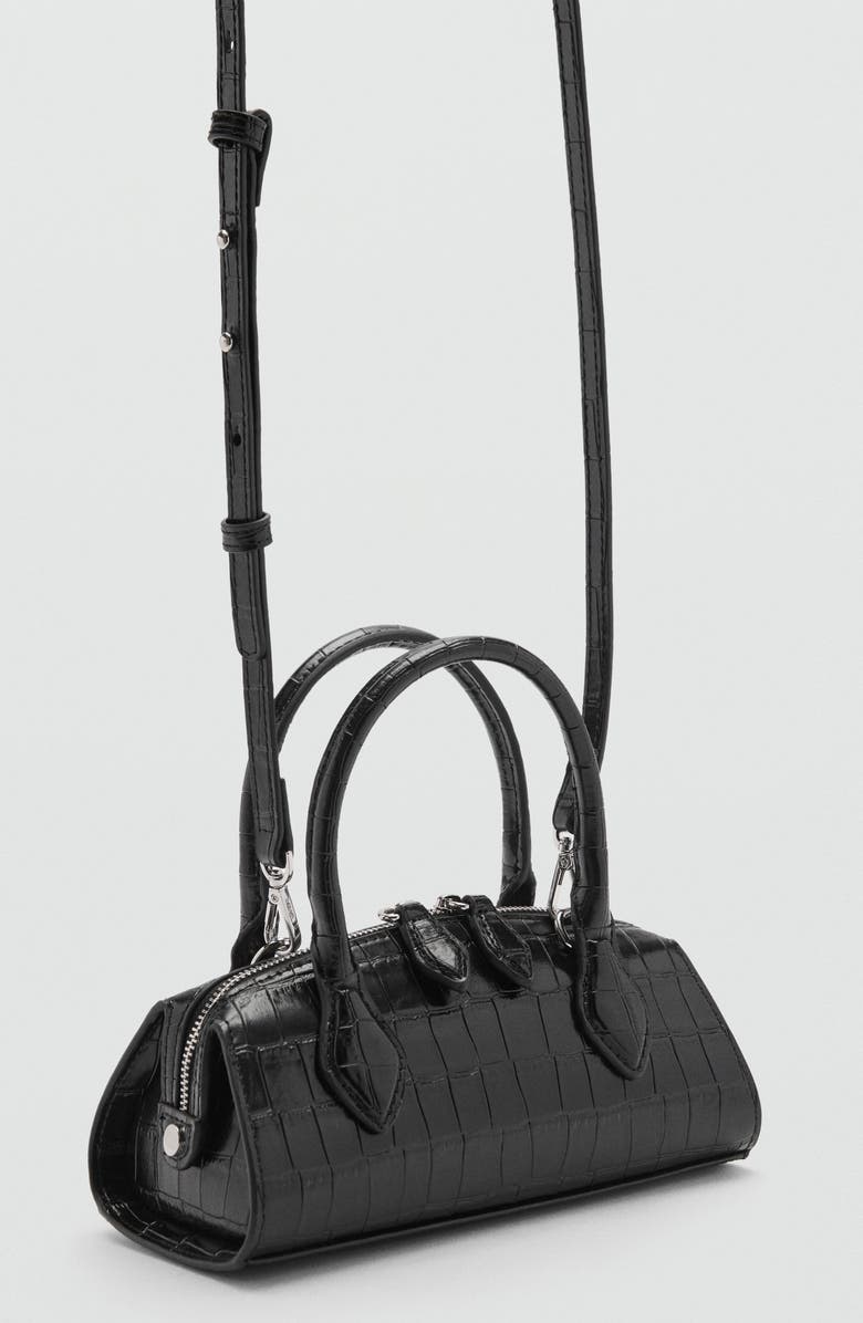 MANGO Croc Embossed Faux Leather Satchel, Alternate, color,