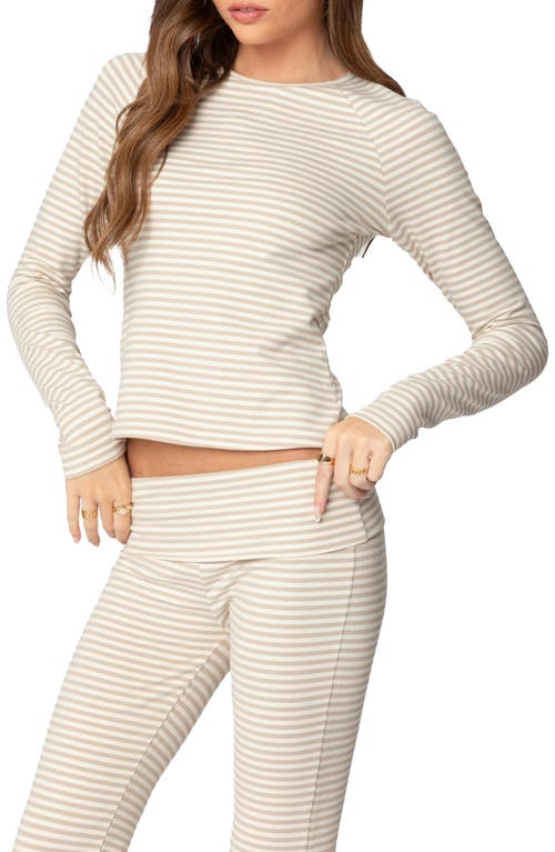 Edikted Kaeli Stripe Long Sleeve T-shirt In Beige