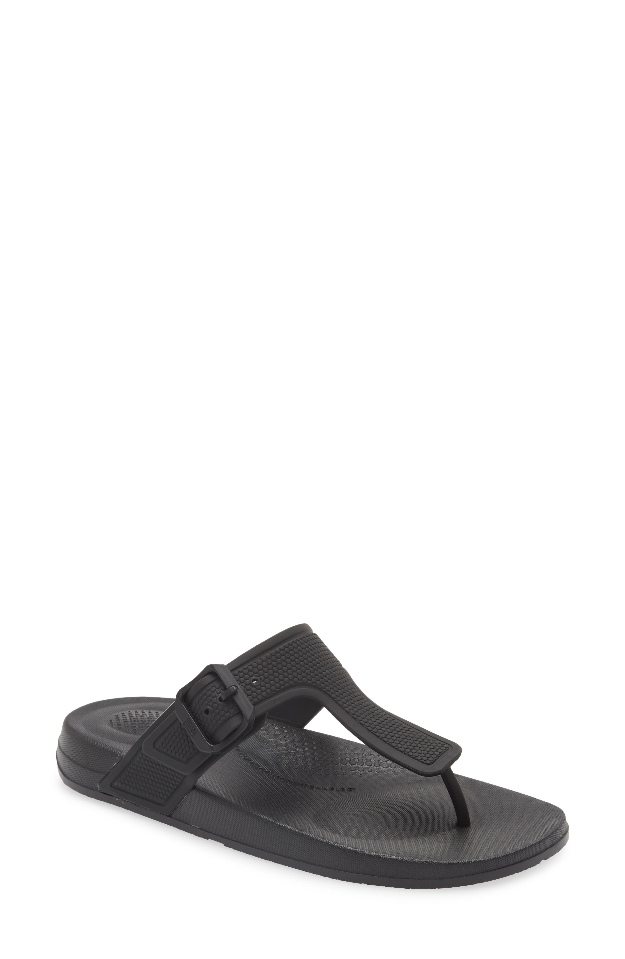 FitFlop iQushion Buckle Flip Flop, Main, color, All Black