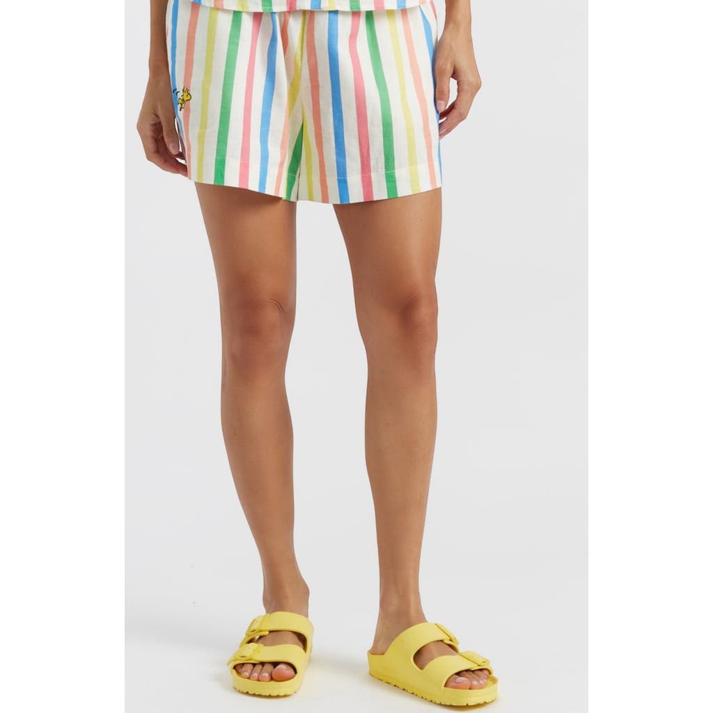 Chinti & Parker Multi Linen-cotton Snoopy Stripe Shorts In Cream