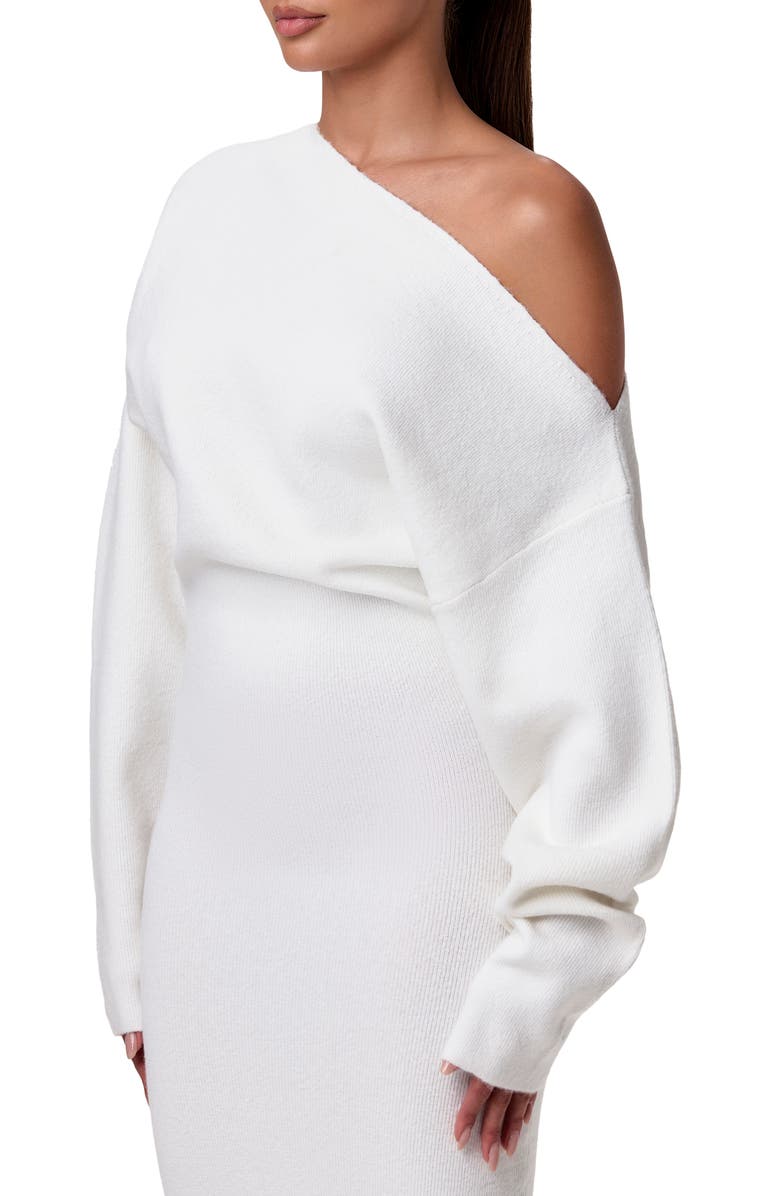 Naked Wardrobe One-Shoulder Long Sleeve Maxi Sweater Dress, Alternate, color, White