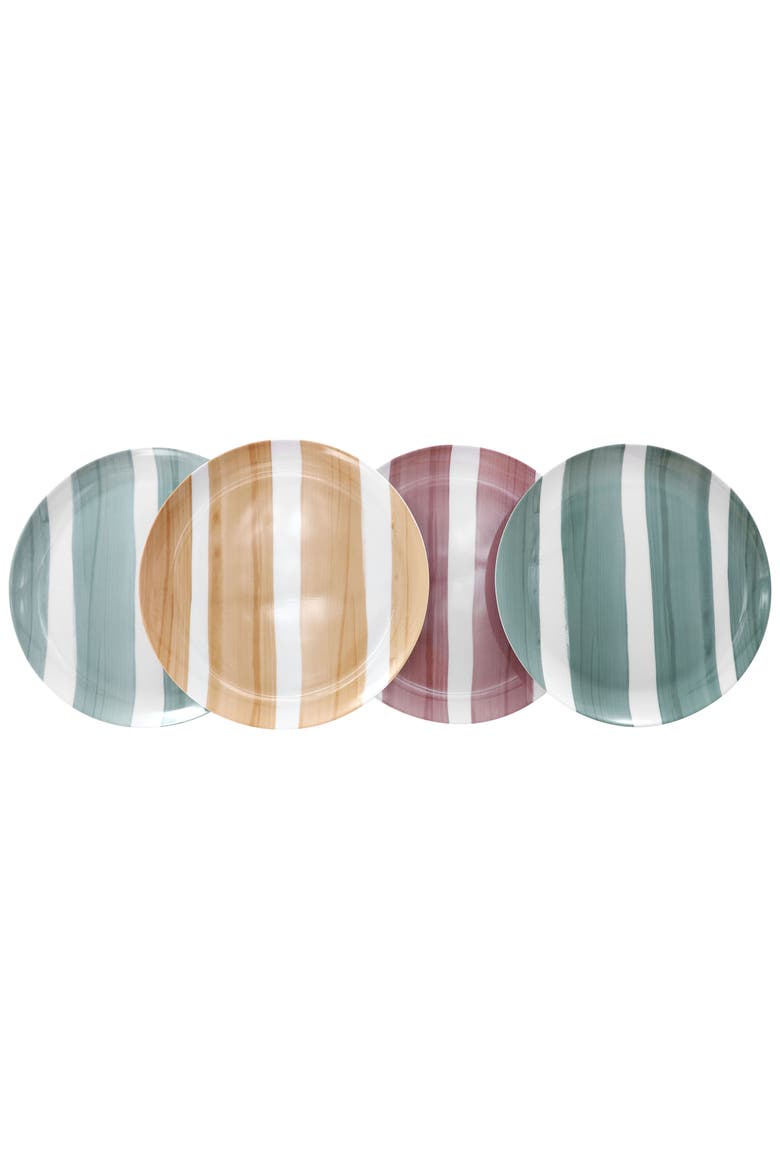 Cottage Stripes 12 Piece Melamine Dinnerware Set, Alternate, color, White