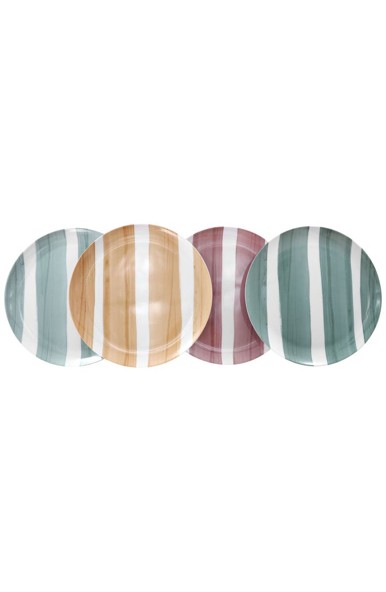 Gibson Home Cottage Stripes 12 Piece Melamine Dinnerware Set, Alternate, color, White