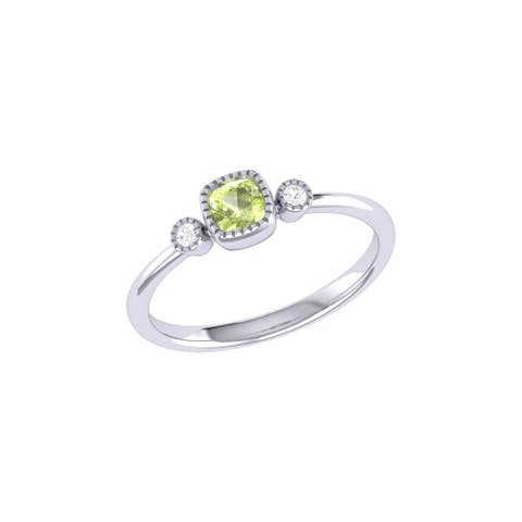 Cushion Cut Peridot & Diamond Birthstone Ring in 14K Gold
