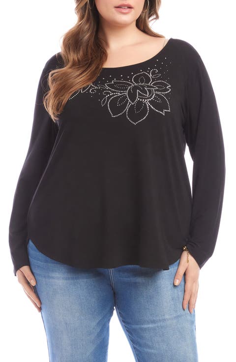 Floral Embellished Shirttail Top (Plus)