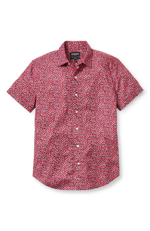 Riviera Floral Short Sleeve Stretch Cotton Button-Up Shirt