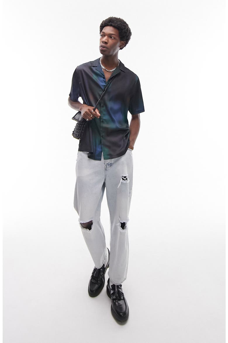 Space Dye Short Sleeve Satin Camp Shirt, Alternate, color, BLACK MULTI