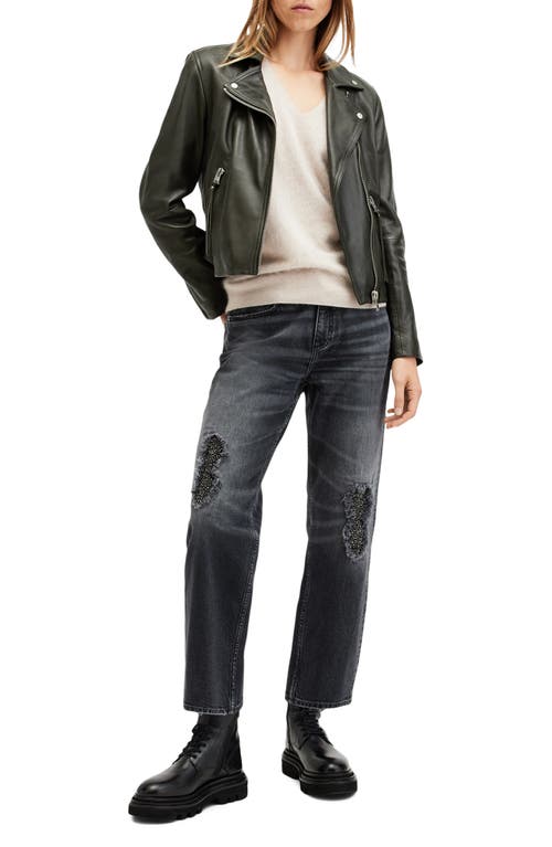 Allsaints Dalby Slim Fit Leather Biker Jacket In Rosin Green