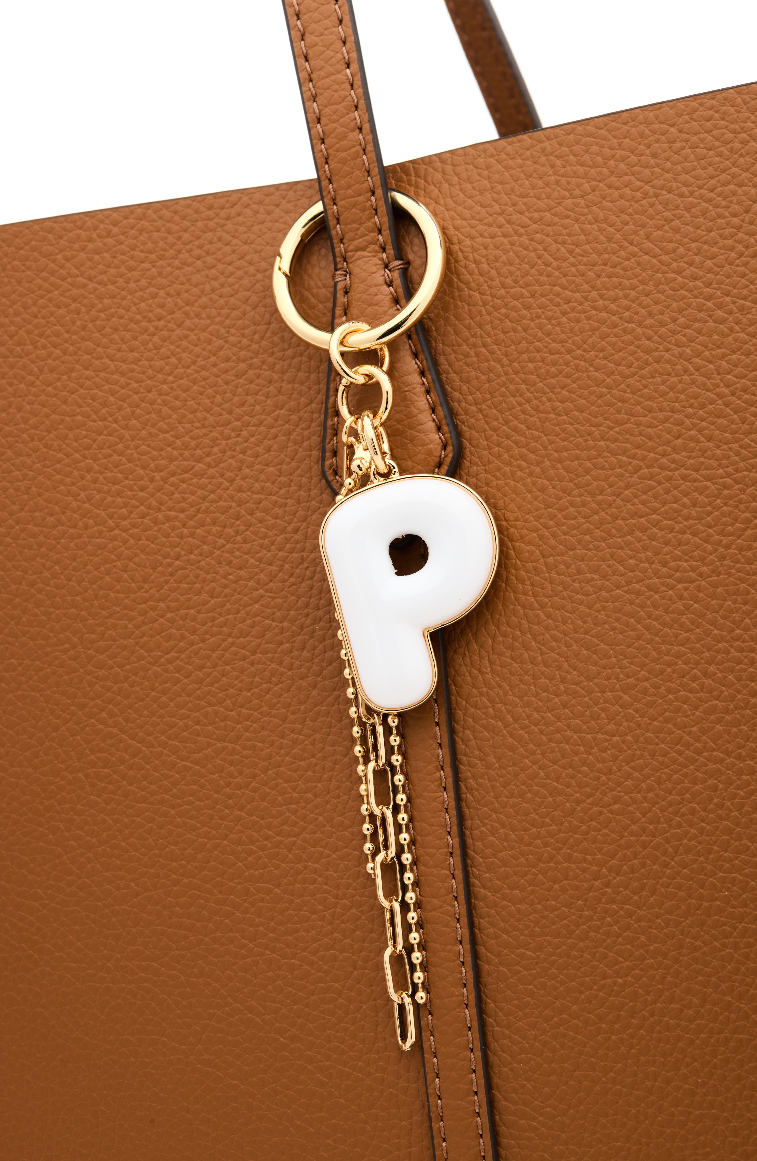 Resin Initial Bag Charm, Alternate, color, P- WHITE- GOLD