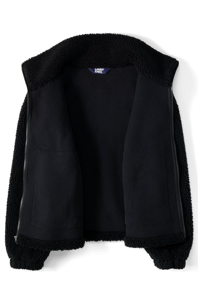 Lands' End Shearling Zip Front Fleece Jacket, Alternate, color, Black