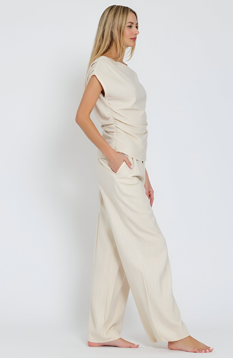 Modenaire Draped Short Sleeve Top and Wide Leg Pants Lounge Set, Alternate, color, 