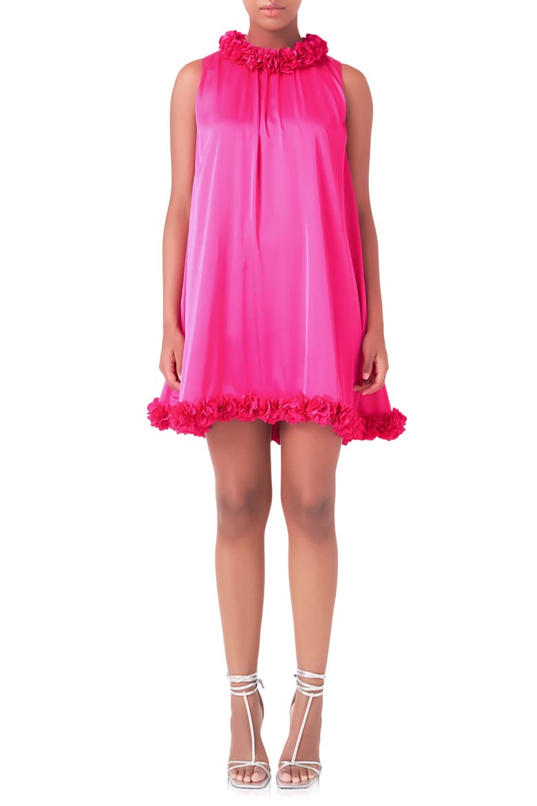 Rosette Trim Shift Minidress, Main, color, FUCHSIA