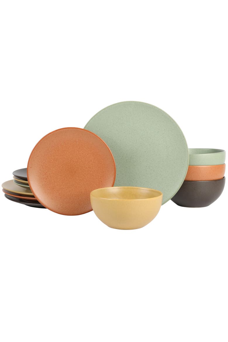 Capetown Reactive Glaze Round Stoneware Dinnerware, Black, Yellow, Orange, Main, color, Multicolors