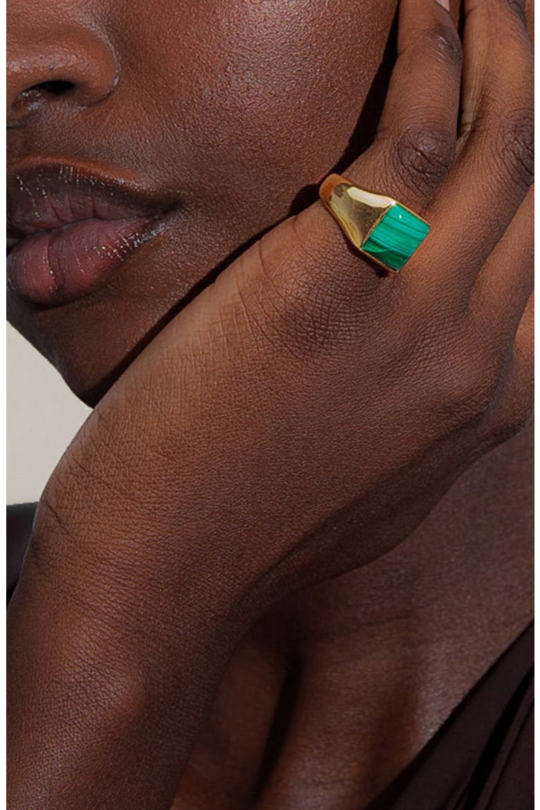 Malachite Pinki Rng In Gold, Alternate, color, Gold / Green