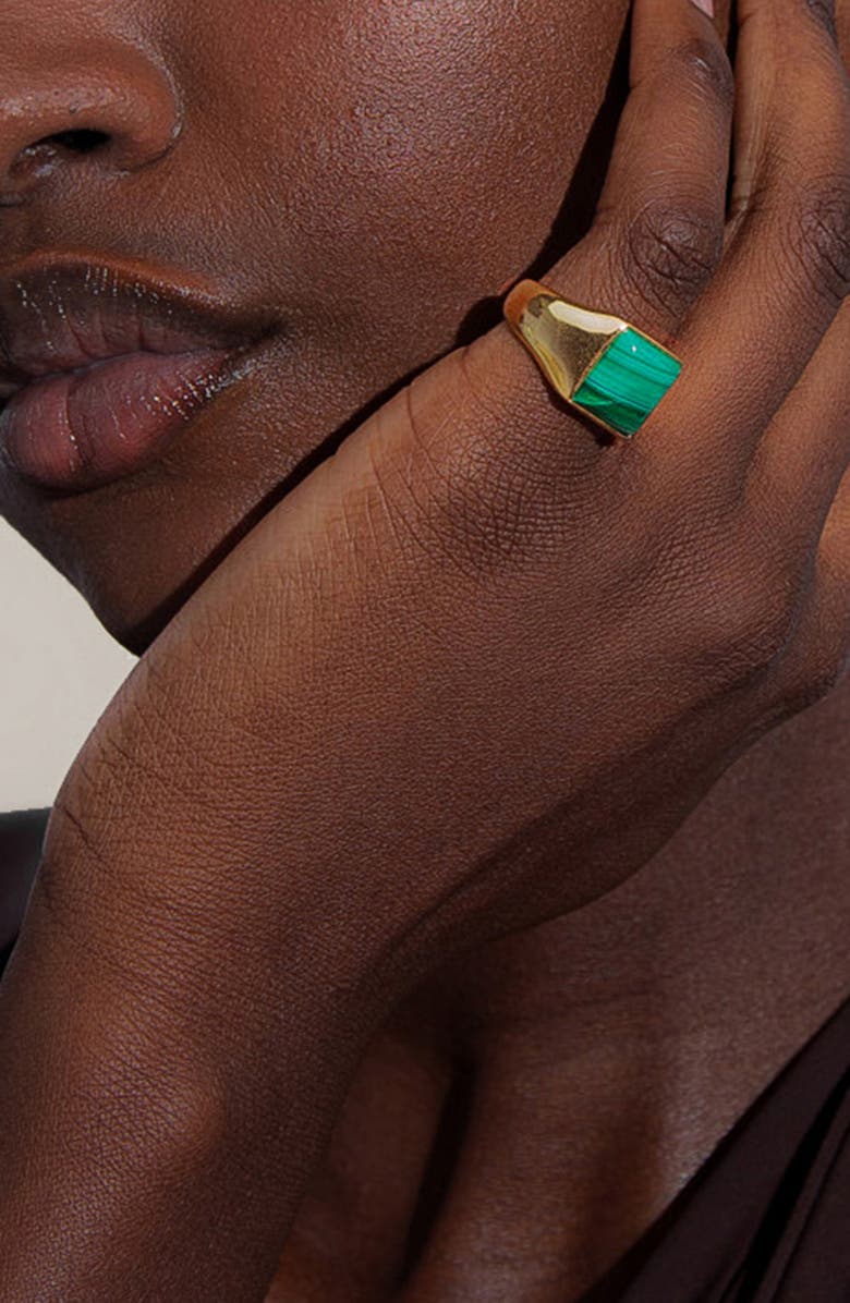 YOJ Malachite Pinki Rng In Gold, Alternate, color, Gold / Green