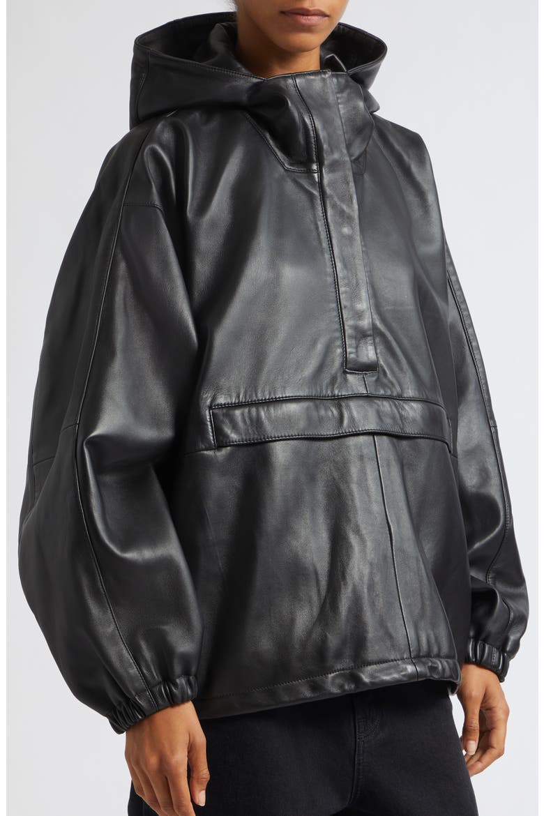 Oversize Leather Anorak, Alternate, color, BLACK