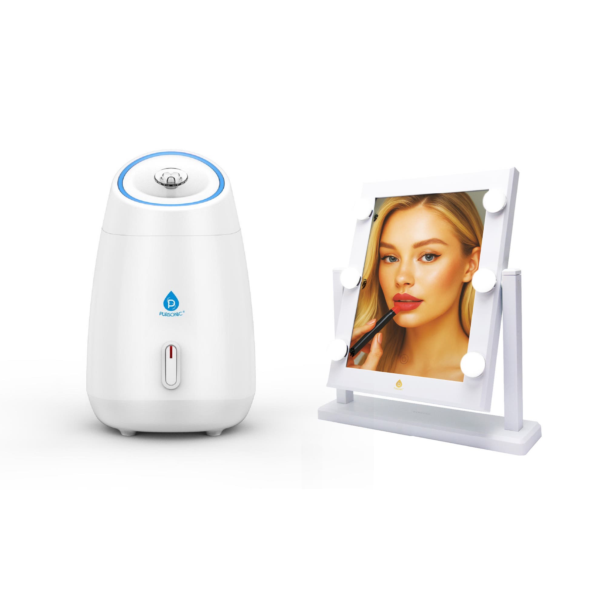 Pursonic 14" Led Vanity Mirror & Facial Steamer Duo In White