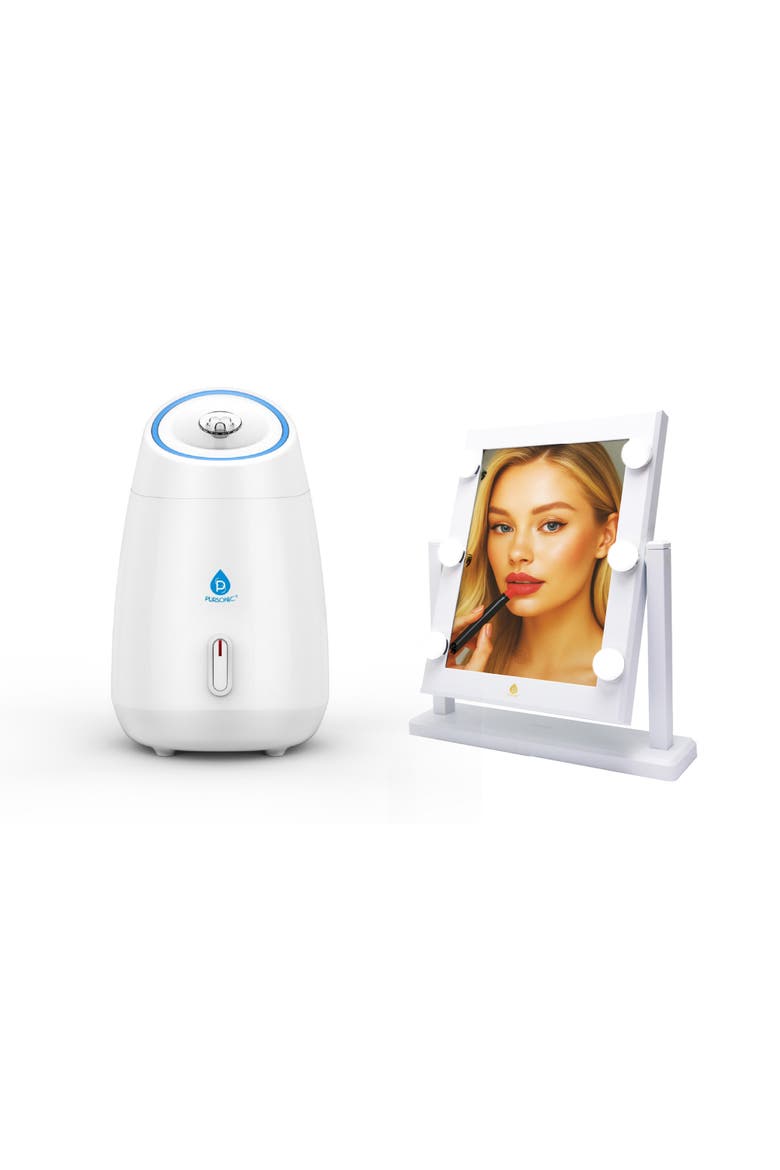 14" LED Vanity Mirror & Facial Steamer Duo, Main, color, White